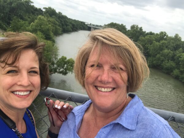 Lynnelle and Barb, May 2019, Bastrop, Texas on the Colorado River Bridge